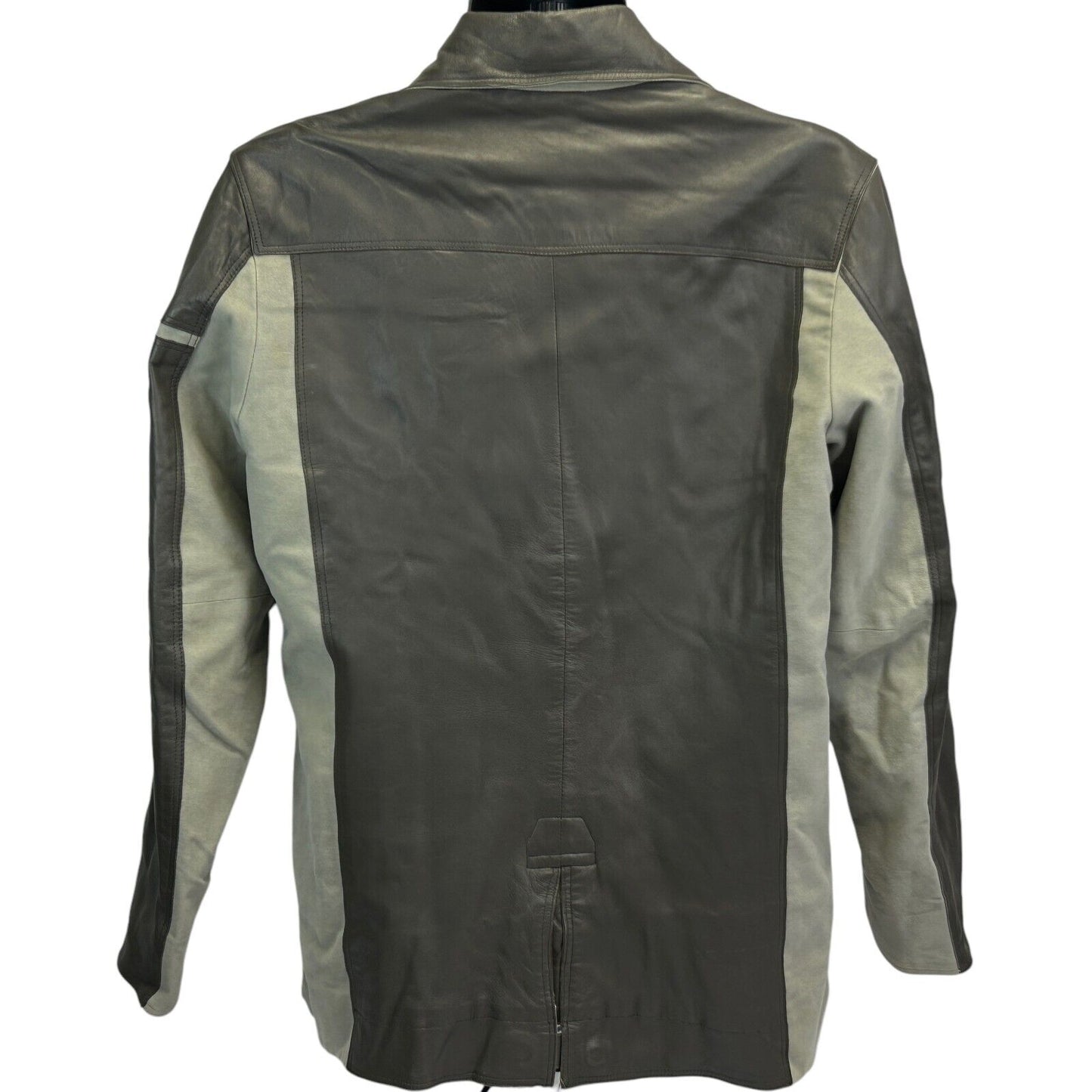 Diesel Leather Overcoat Jacket Medium Pockets Color Block Mens Brown Beige