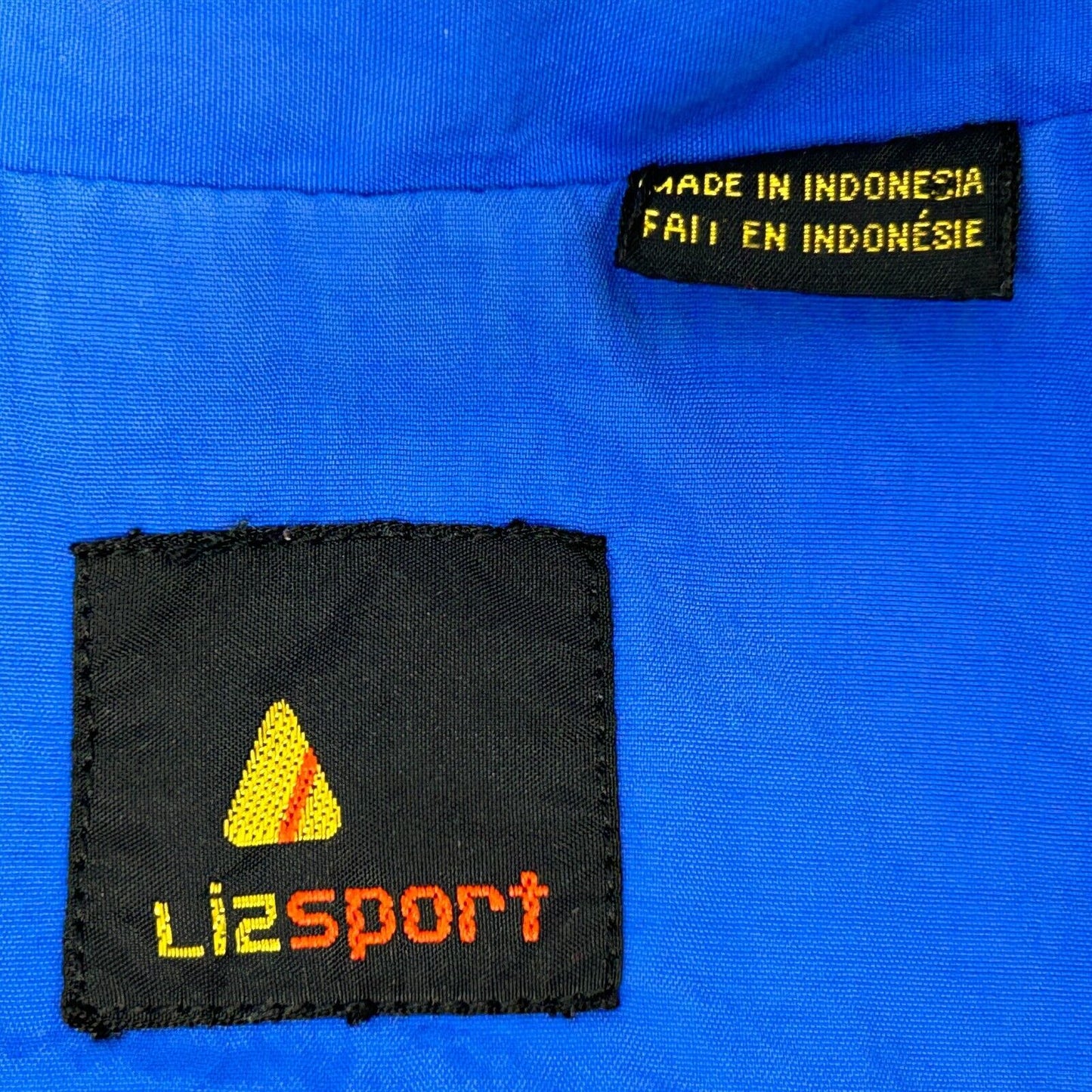 Liz Sport Vintage 80s 90s Windbreaker Jacket Large Hidden Hood Hooded Mens Blue