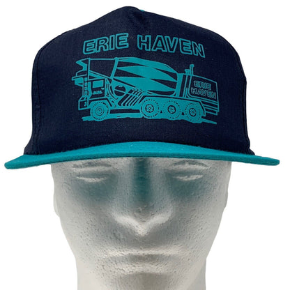 Gorra de béisbol vintage Erie Haven Concrete con diseño de camión mezclador de cemento azul