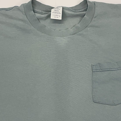 Vintage 90s Distressed TownCraft T Shirt L Large Green USA Made Blank Pocket Tee