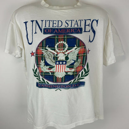 Camiseta vintage de Washington DC desgastada de los años 90 con tartán escocés grande para hombre, color blanco