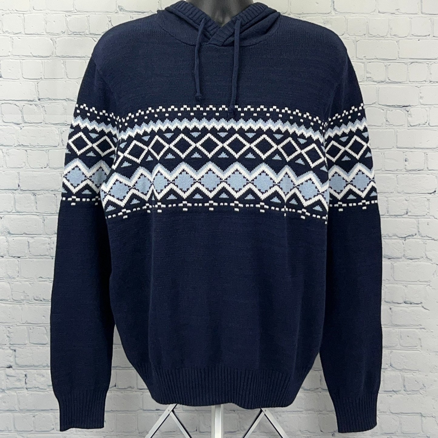 Urban Pipeline Fair Isle Hooded Sweater Hoodie Nordic Navy Blue Mens XL X-Large