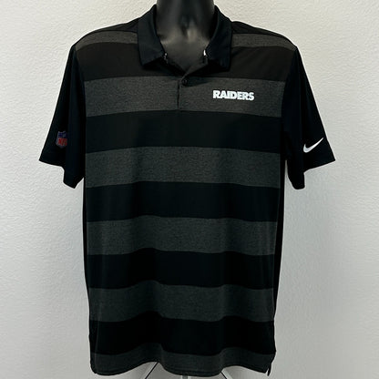 Las Vegas Raiders Polo Shirt Black Striped NFL On Field SS Nike Dri Fit L Large