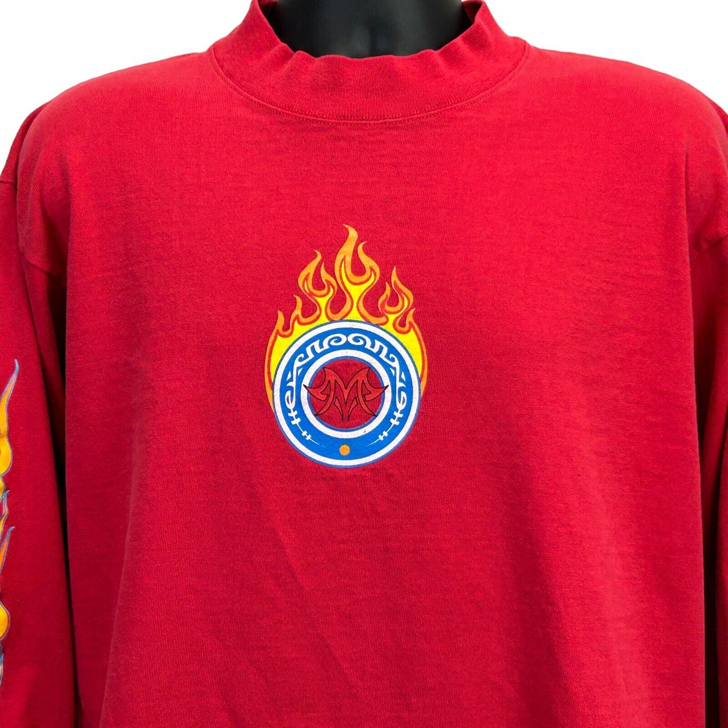 Camiseta vintage de los años 90 con llamas de fuego, estilo skater, de manga larga, para hombre, color rojo