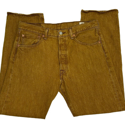 Levis 501 Gold Button Fly Jeans 33x29 White Oak Cone Denim Red Tag Mens Yellow