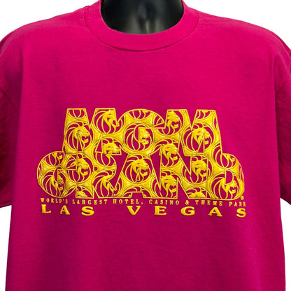 Camiseta vintage de los años 90 del MGM Grand Las Vegas, talla extragrande, color rosa, para hombre, de EE. UU.