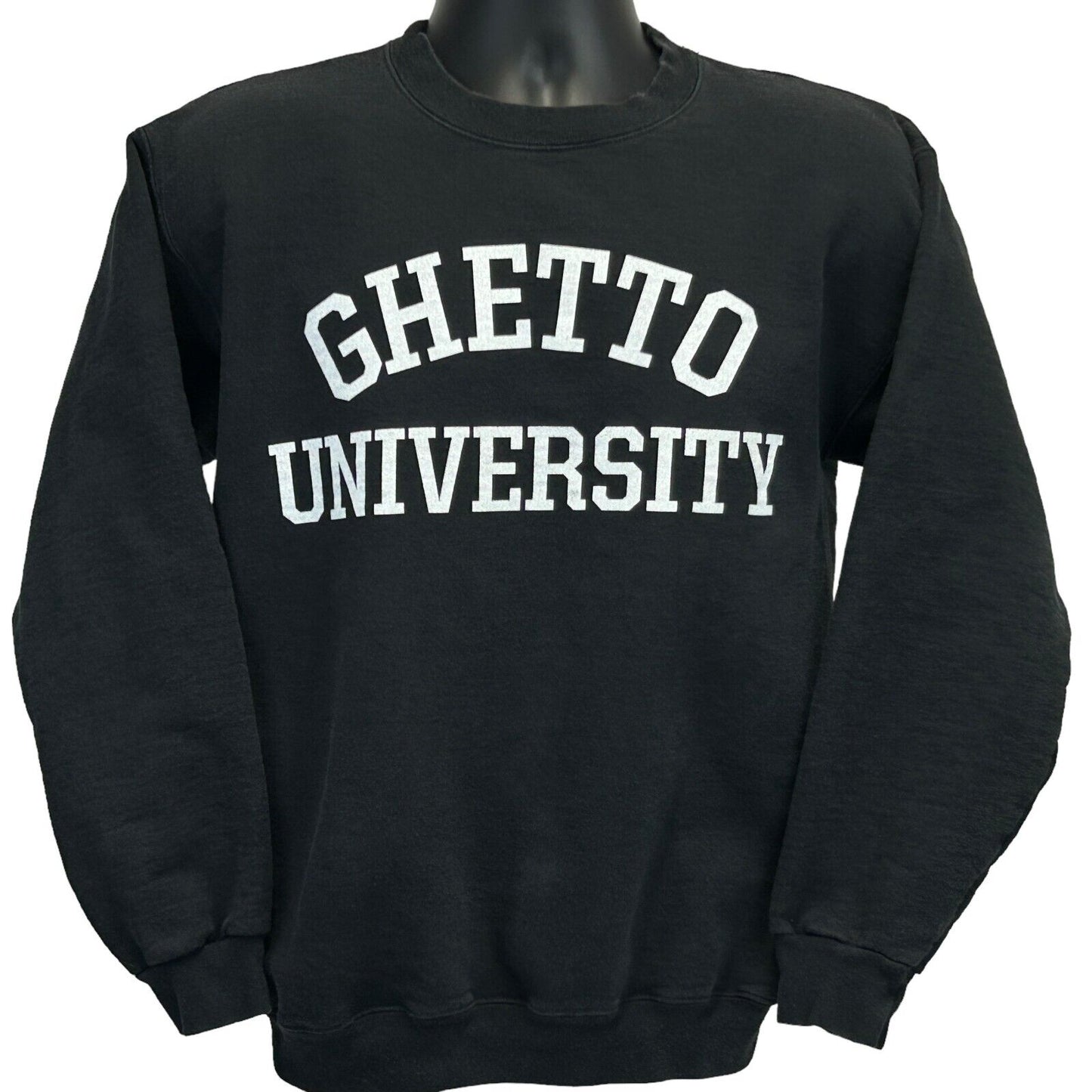 Ghetto University Sweatshirt Small Rap Hip Hop Crew Neck Sweater Mens Black