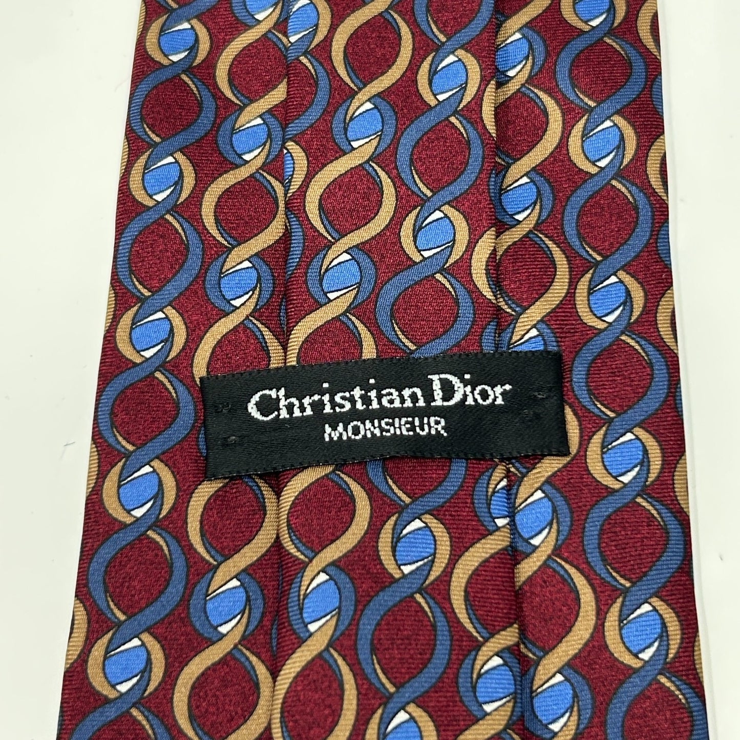 Vintage 90s Christian Dior Monsieur Tie Necktie Red Chain Link Silk Made In USA - Neon Vintage
