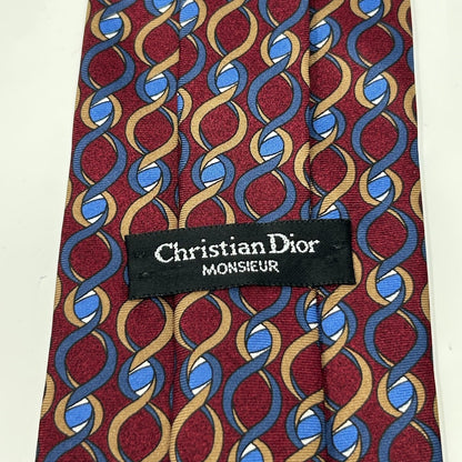 Vintage 90s Christian Dior Monsieur Tie Necktie Red Chain Link Silk Made In USA - Neon Vintage
