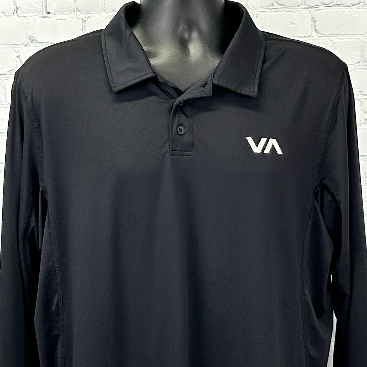 RVCA Polo Shirt PM Tenore Skater Surfer Surfing MMA Long Sleeve Black L Large