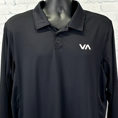 RVCA Polo Shirt PM Tenore Skater Surfer Surfing MMA Long Sleeve Black L Large