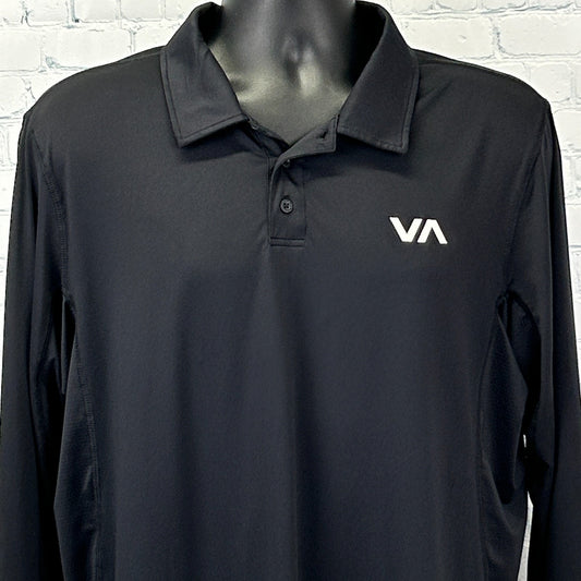 RVCA Polo Shirt PM Tenore Skater Surfer Surfing MMA Long Sleeve Black L Large