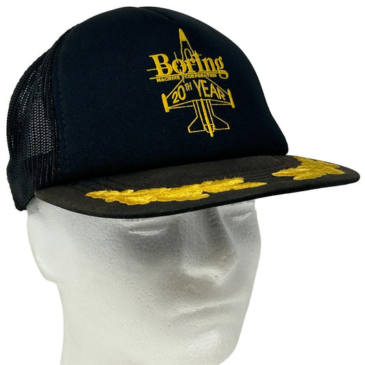 Boring Machine Corporation Trucker Hat Vintage 90s Black Aviation Baseball Cap