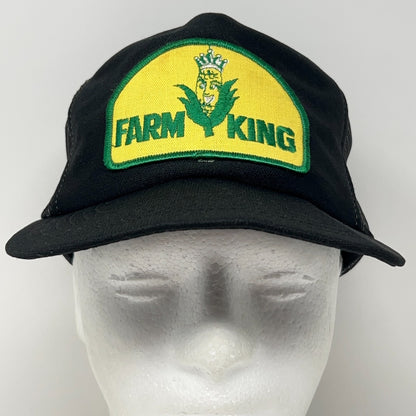 Vintage 80s Farm King Patch Trucker Hat Baseball Cap USA Mesh Snapback Black