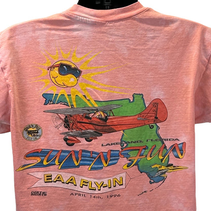 Vintage Sun n Fun EAA Fly In T Shirt Mens L Large Orange 90s Lakeland Aviation