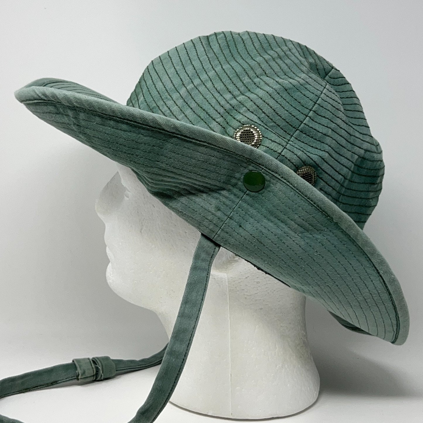French Army Bush Hat L Large 58cm Boonie Style Green Canvas Wide Brim Chin Strap