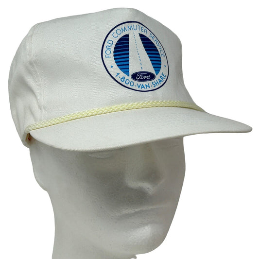 Ford Commuter Service Vintage 80s Hat White Van Rope Roping Corded Baseball Cap