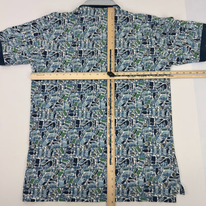 Vintage 90s Chip Beck Golf Polo Shirt Golfer Golfing AOP SS Blue S Small