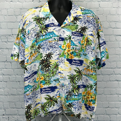 No Problem Dominican Republic Hawaiian Camp Shirt Tropical White Mens XL X-Large