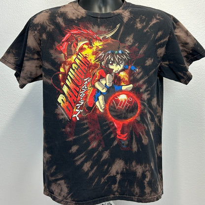 Camiseta Bakugan Battle Brawlers con efecto tie dye y purpurina de anime para hombre, color negro