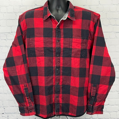 Lucky Brand Reversible Flannel Shirt Mens 2XL XXL Red Black Buffalo Plaid Snap