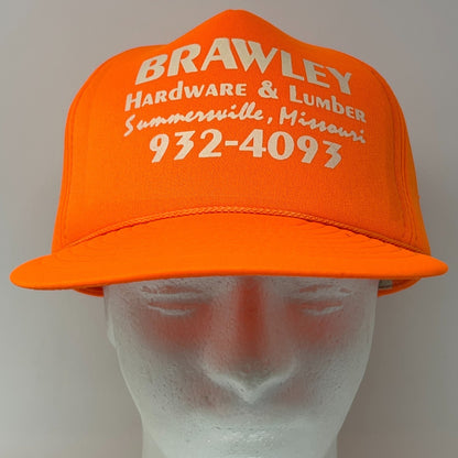 Vintage 90s Brawley Hardware and Lumber Trucker Hat Cap Orange Snapback Missouri