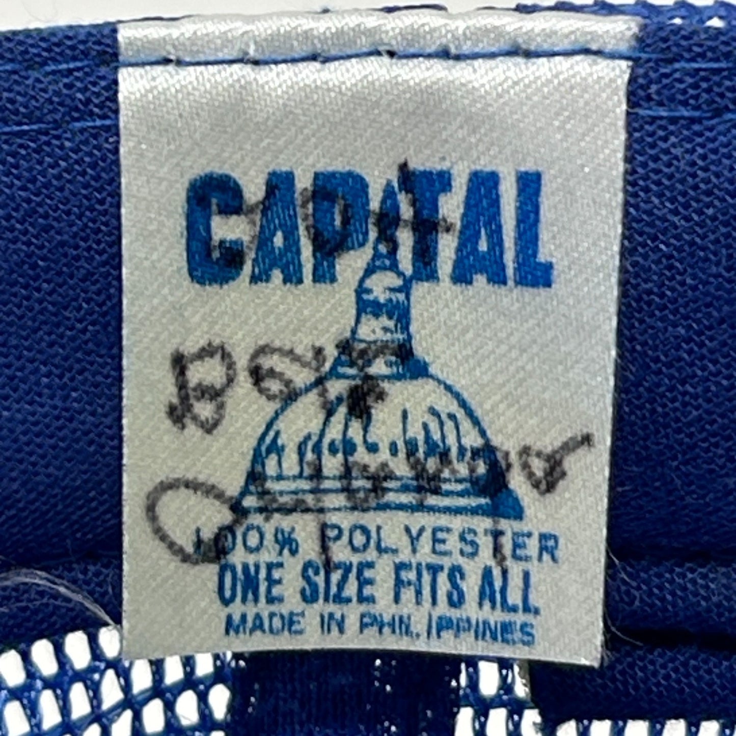 Vintage Jockey Brand Trucker Hat Cap Blue 80s Logo Mesh Snapback Foam Front