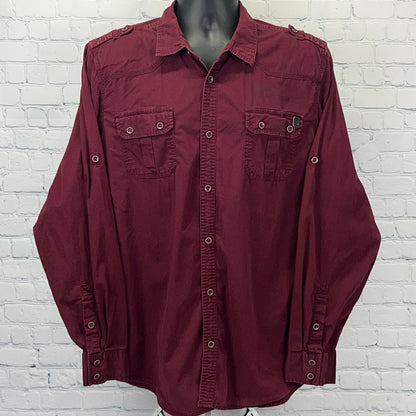 I Jeans by Buffalo David Bitton Button Front Shirt XL X‑Large Red Cotton Stretch