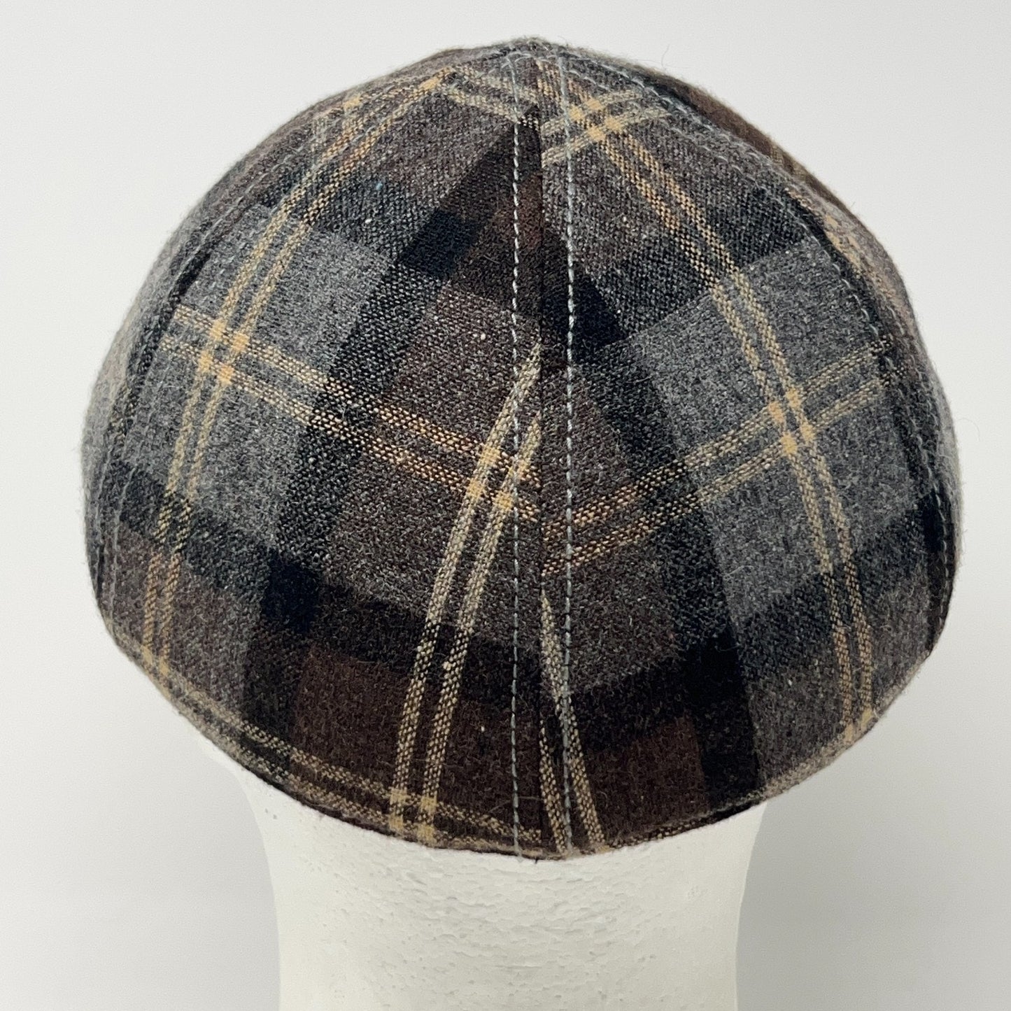 Wool Blend Tweed Plaid Flat Cap Hat Ivy Newsboy Cabbie Driving Scally Brown L-XL