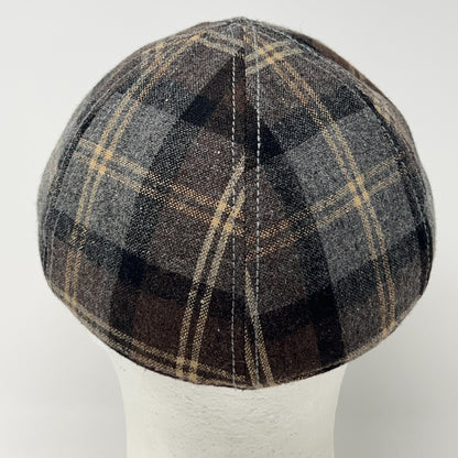 Wool Blend Tweed Plaid Flat Cap Hat Ivy Newsboy Cabbie Driving Scally Brown L-XL