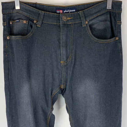 Phat Farm Mens Slim Skinny Jeans Blue Stretch Dark Wash Low Rise Pockets 30x29