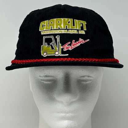 Vintage Clarklift Forklifts Hat Cap Black 80s Washington Alaska Snapback Rope