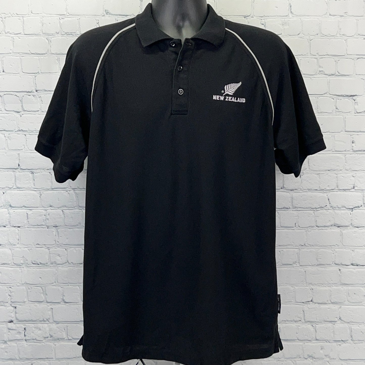 New Zealand All Blacks Polo Shirt Mens L Large Black Rugby Team The Fern Brand