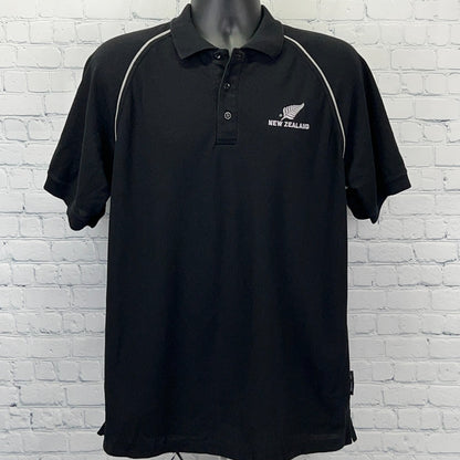 New Zealand All Blacks Polo Shirt Mens L Large Black Rugby Team The Fern Brand