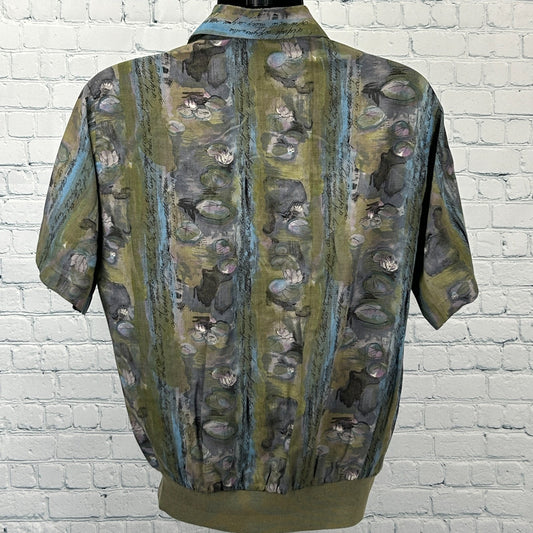 Vintage 70s D'Avila Polo Shirt Beige AOP Disco Short Sleeve Made In USA M Medium