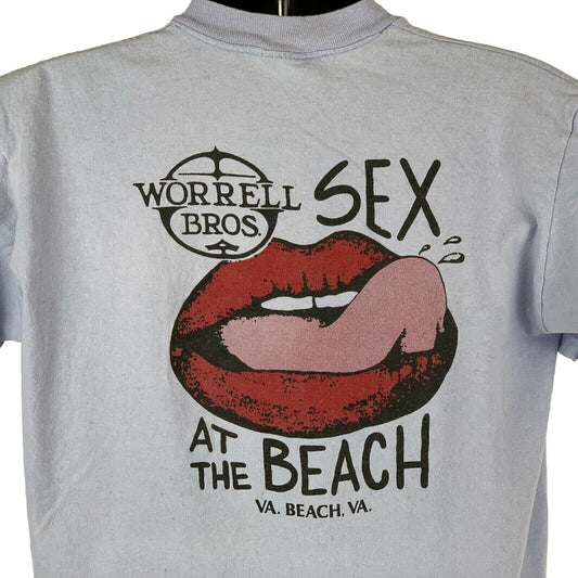 Worrell Bros Sex At The Beach Vintage 90s T Shirt Large Virginia Mens Blue