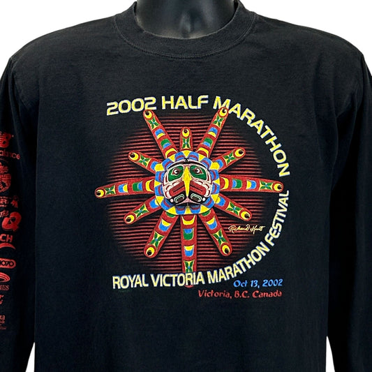 Vintage Royal Victoria Marathon 2002 T Shirt Mens Medium Running Runner LS Black