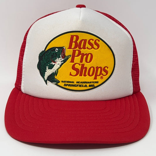 Vintage 90s Bass Pro Shops Headquarters Trucker Hat Baseball Cap Snapback Red