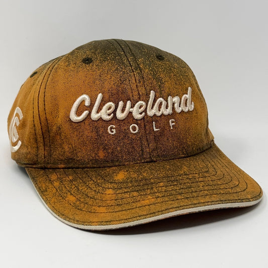 Cleveland Golf Hat Baseball Cap Golfer Golfing Strapback Bleach Spotted Orange