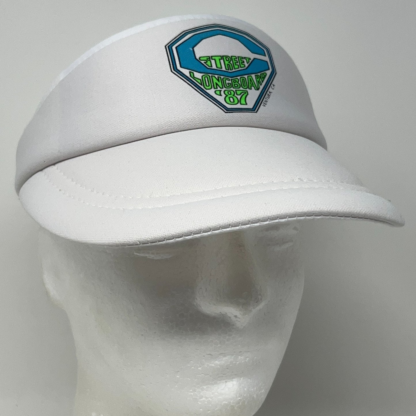 Vintage 80s C Street Longboard Classic 87 Visor Hat Cap Surfing Strapback White