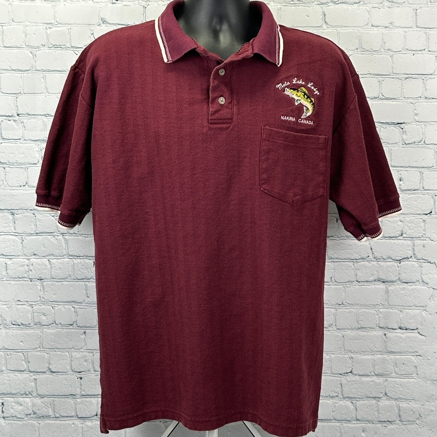 Vintage 90s Meta Lake Lodge Polo Shirt Nakina Ontario Canada Red Mens XL X-Large