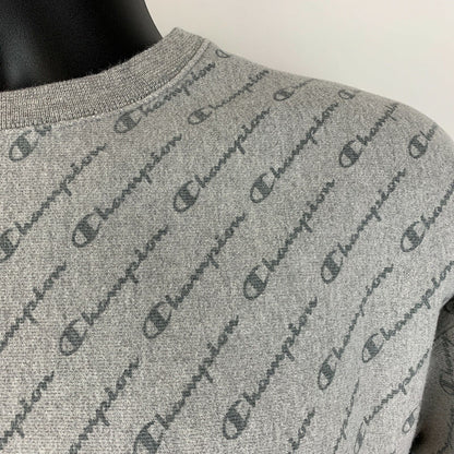 Champion Womens Reverse Weave Sweatshirt X-Large Gray Spell Out All Over Print