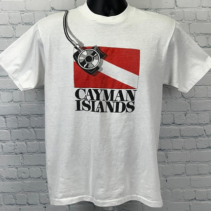 Vintage 80s SCUBA Diving Cayman Islands T Shirt Diver Made In USA White M Medium