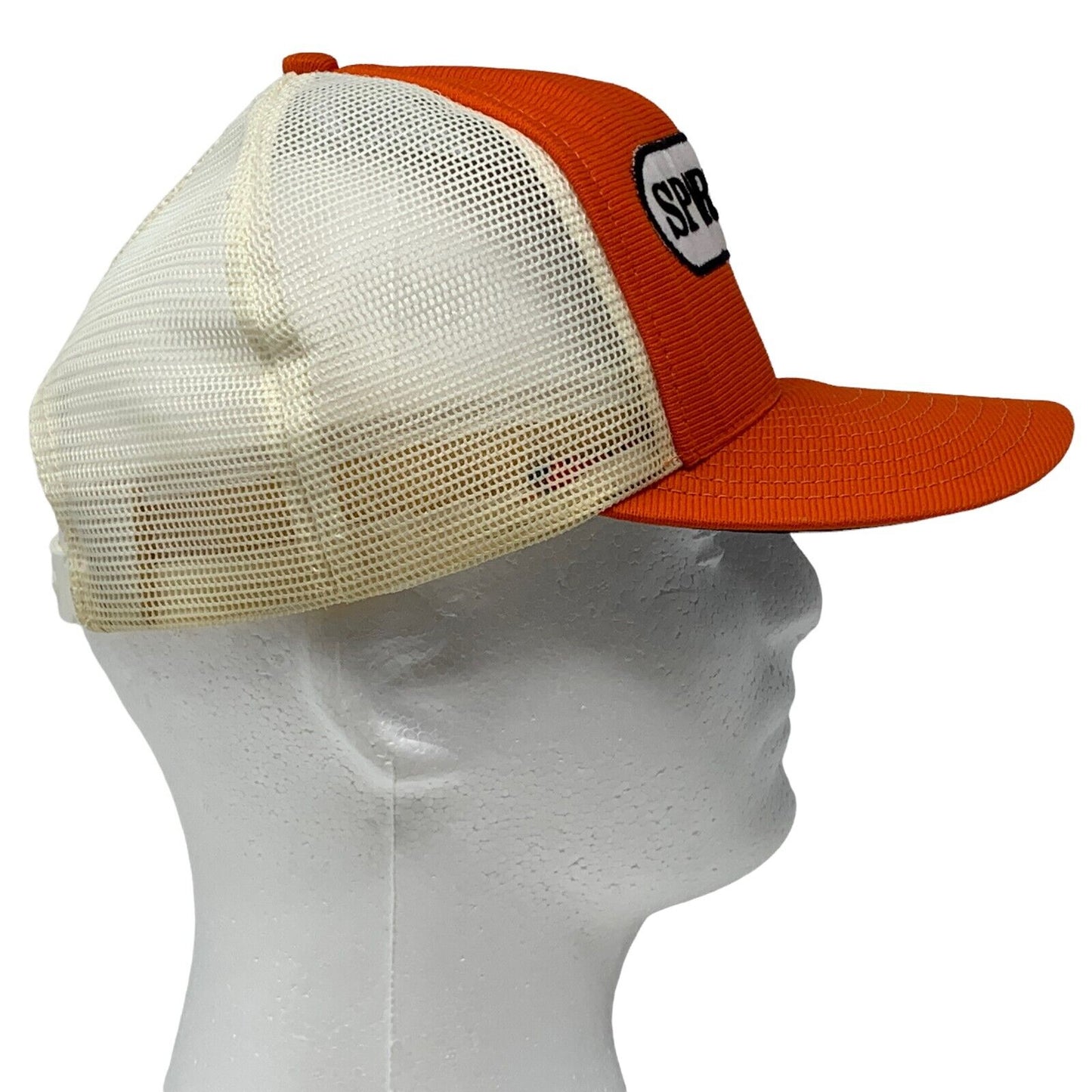 Sportsmans Snapback Trucker Hat Vintage 80s Made In USA Orange Mesh Baseball Cap