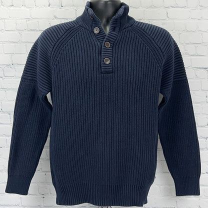 Esprit Original Cotton Rib Knit Sweater Mens M Medium Navy Blue Button Mock Neck