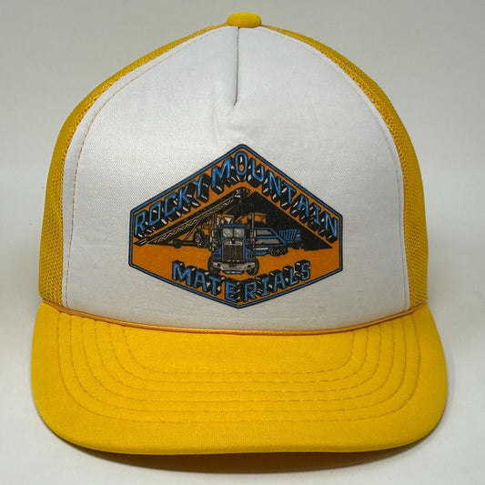 Gorra de béisbol estilo camionero de malla color amarillo Colorado con diseño vintage de Rocky Mountain Materials