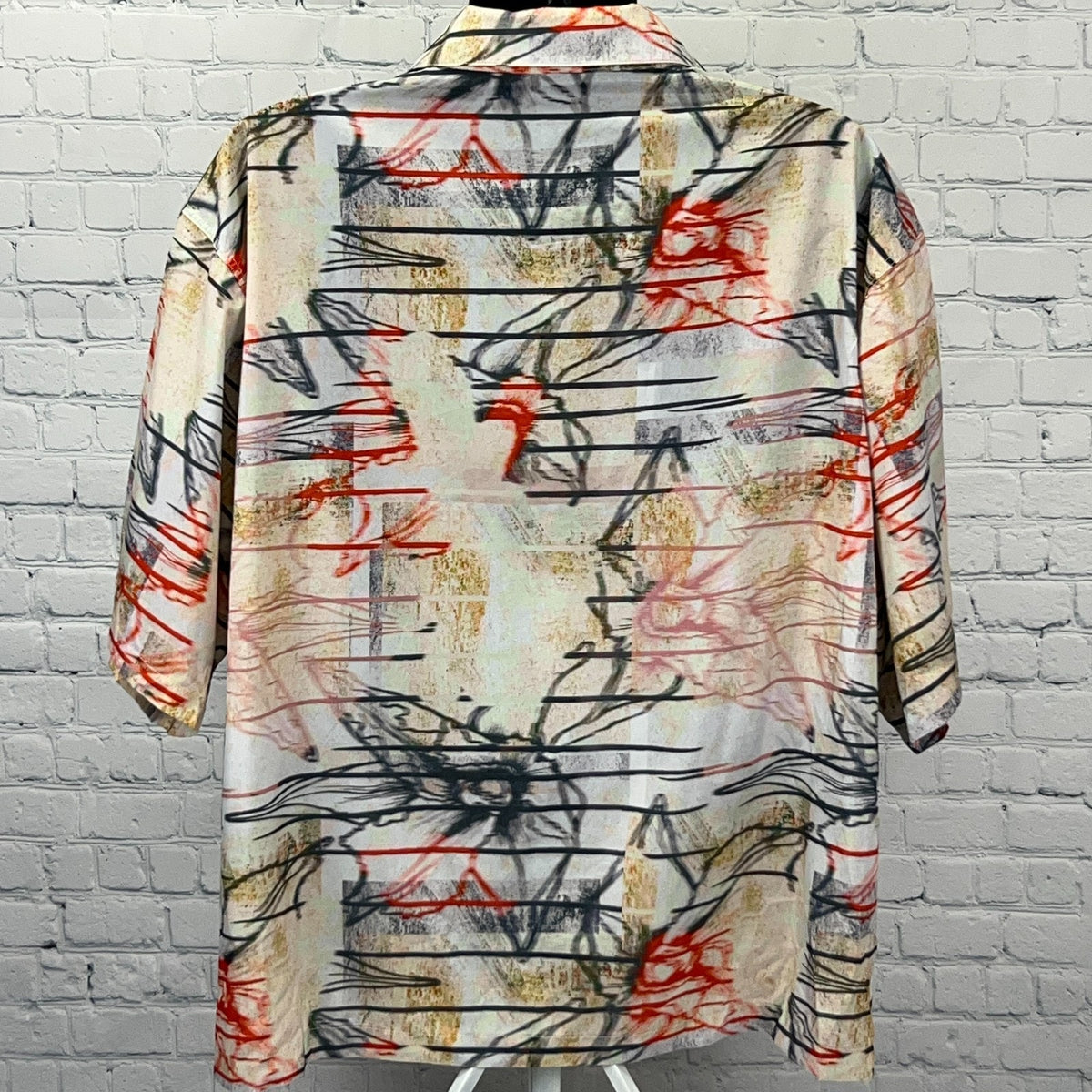 Fashion Nova Men Tag Me Cuban Hawaiian Camp Shirt 3XL XXXL Beige Button Front
