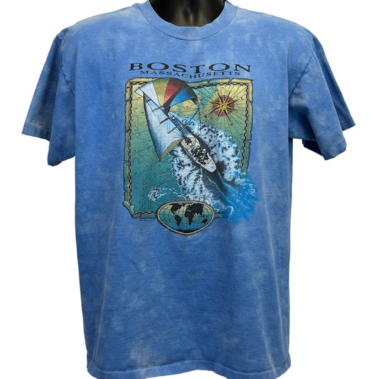 Vintage 90s Boston Sailing T Shirt Mens Large Blue Yacht Sailboat Massachusetts - Neon Vintage