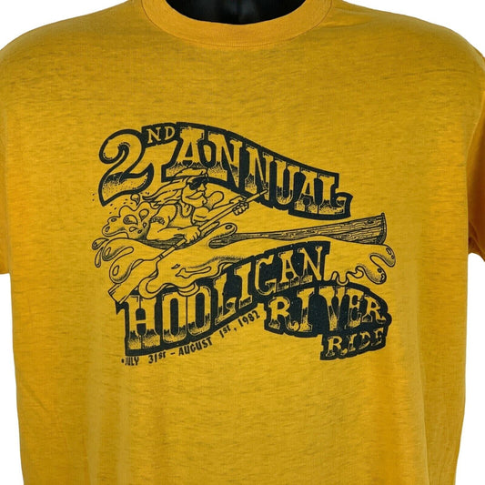 Hooligan River Ride Vintage 80s T Shirt Large Maxwell Iowa Canoe Mens Yellow