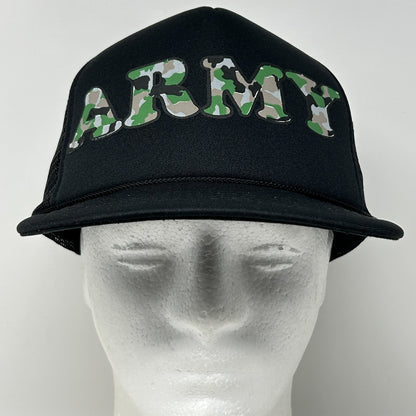 Vintage US Army Trucker Hat Cap Black 80s Camouflage Military Mesh Snapback